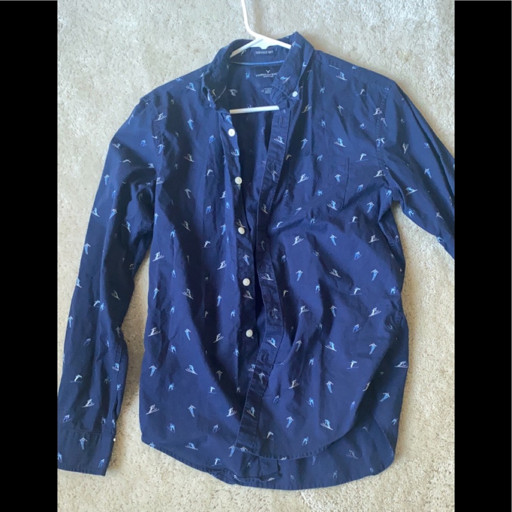 navy blue American eagle button down